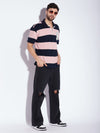 Pink & Navy Striped Oversized Polo Neck Tshirt