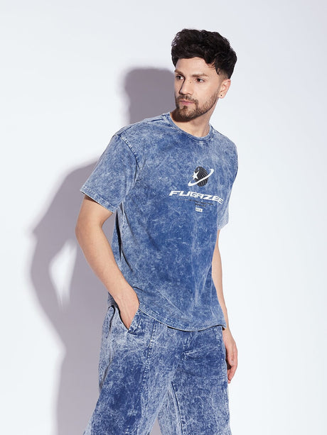 Blue Acid Wash Oversized Graphic Tshirt