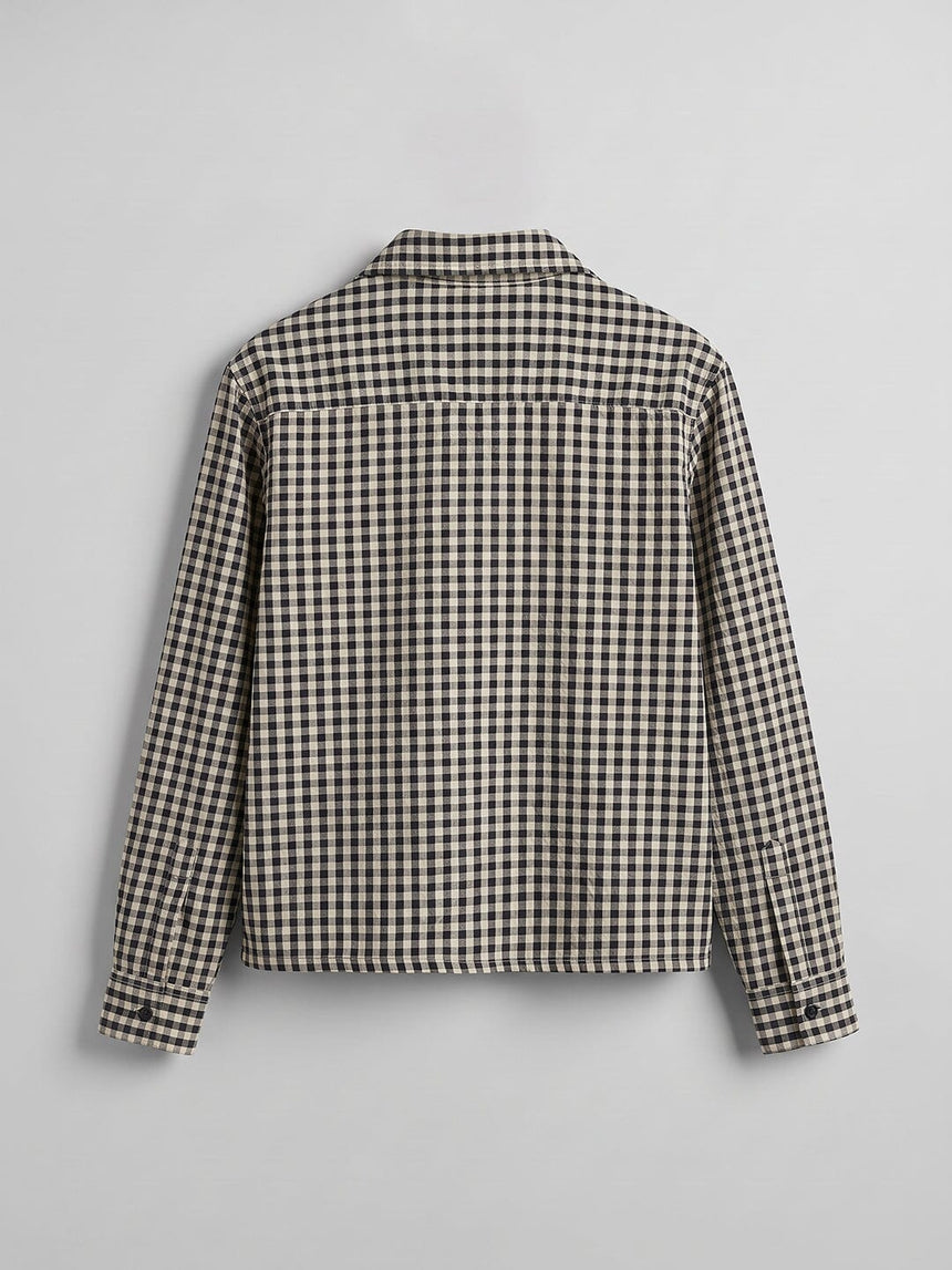Black Checkered Frog Knot Buttoned Cropped Shirt Shirts Fugazee 