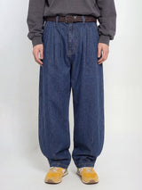 Indigo Pleated Barrel Fit Denim Jeans Fugazee 