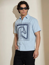 Sky Blue Horse Embroidery Shirt Shirts Fugazee 