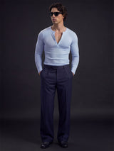 Sky Blue Ribbed Henley Longsleeves Tshirt T-Shirts Fugazee 