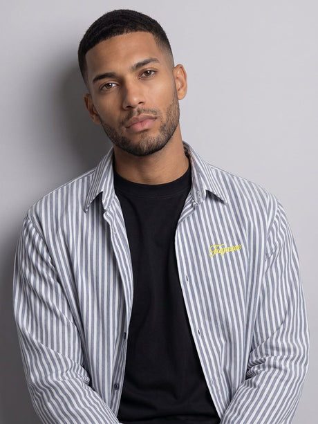 Navy Striped Seersucker Cropped Shirt Shirts Fugazee 