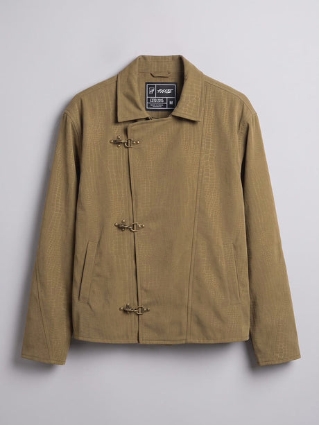 Tan Croc Textured Fireman Clasp Harrington Jacket Jackets Fugazee 