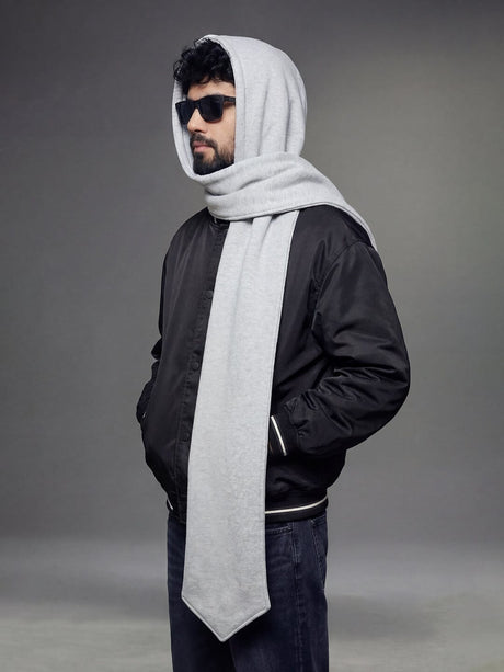 Grey Fleece Hooded Scarf Scarf Fugazee 