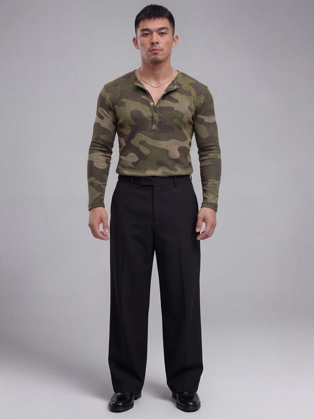 Camo Waffle Henley Longsleeves Tshirt| Buy Mens Tshirt | Fugazee