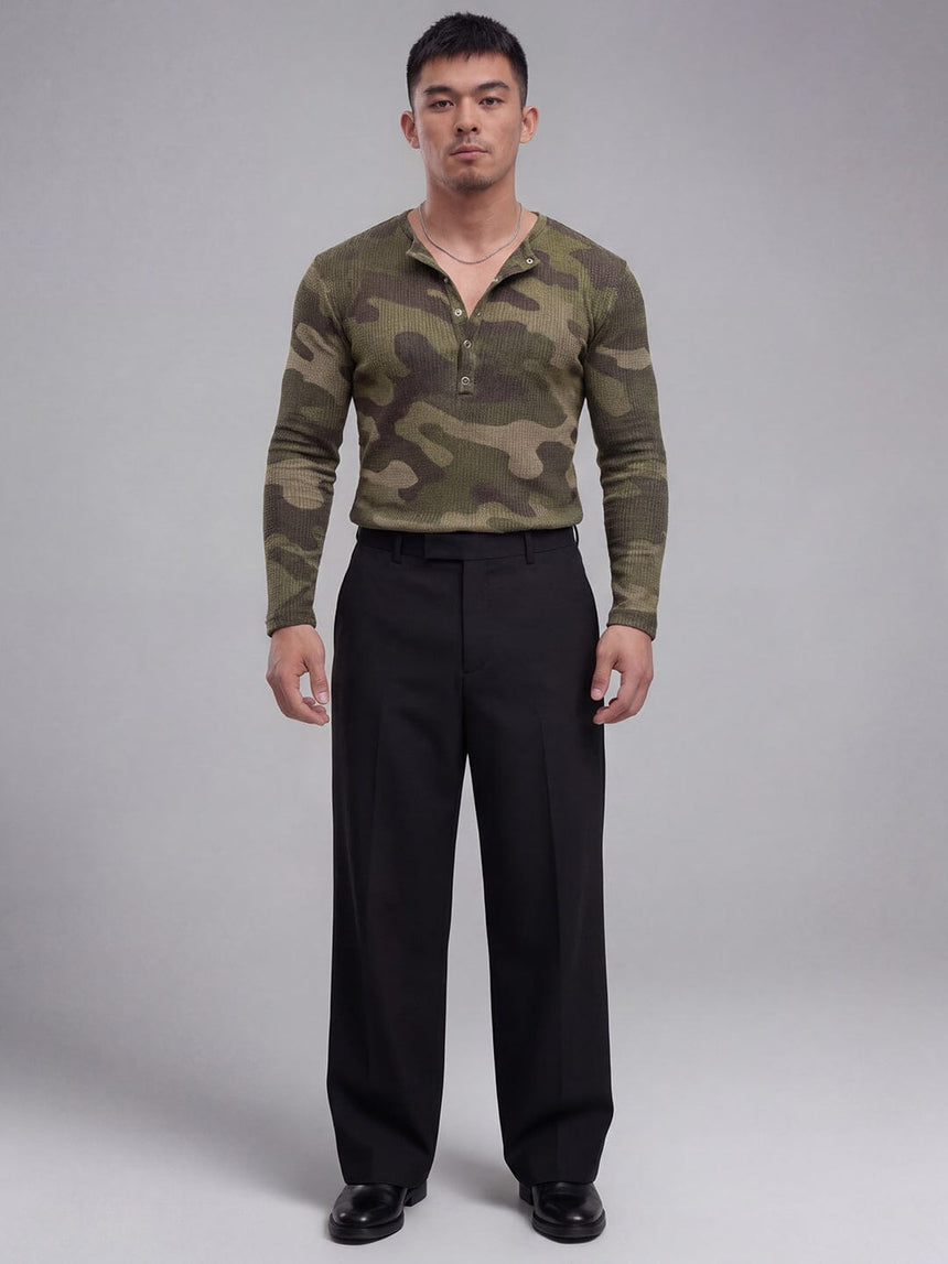 Camo Waffle Henley Longsleeves Tshirt T-Shirts Fugazee 