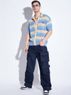 Blue & Biege Striped Crochet Shirt