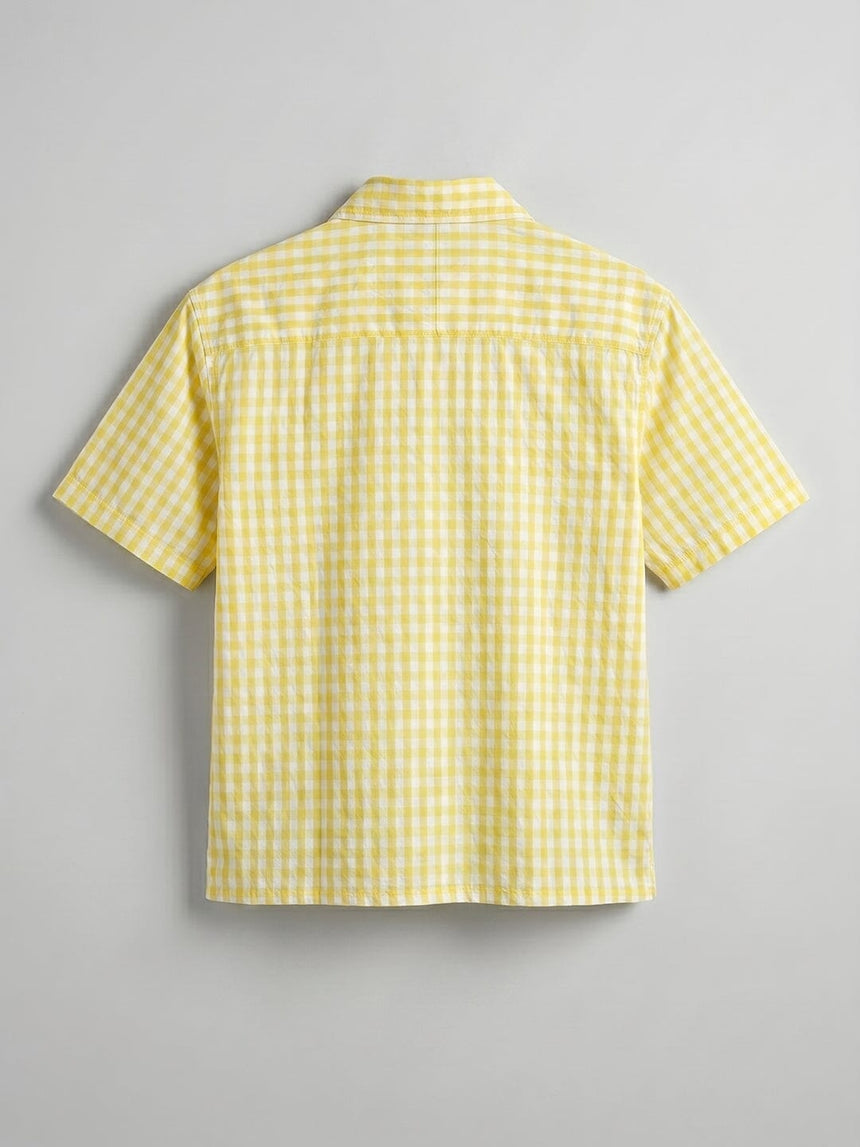 Yellow Checkered Seersucker Cropped Shirt Shirts Fugazee 