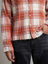 Rust Crushed Checkered Raw Edge Cropped Shirt