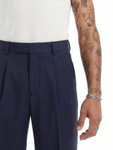 Navy Wide Leg Pleated Trousers Trousers Fugazee 