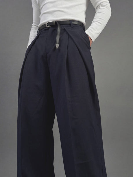 Midnight Blue Pleated Korean Trousers Trousers Fugazee 