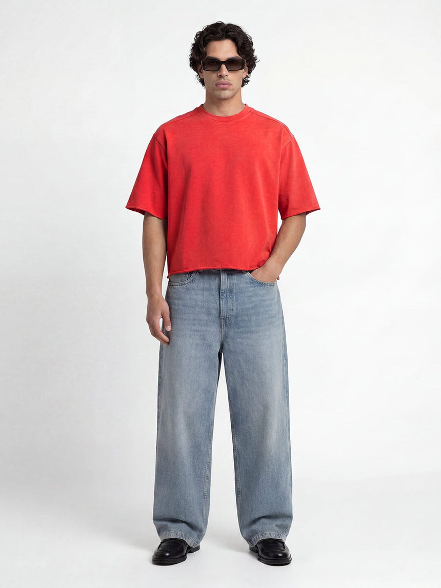 Hibiscus Red Washed Boxy Oversized Tshirt T-Shirts Fugazee 
