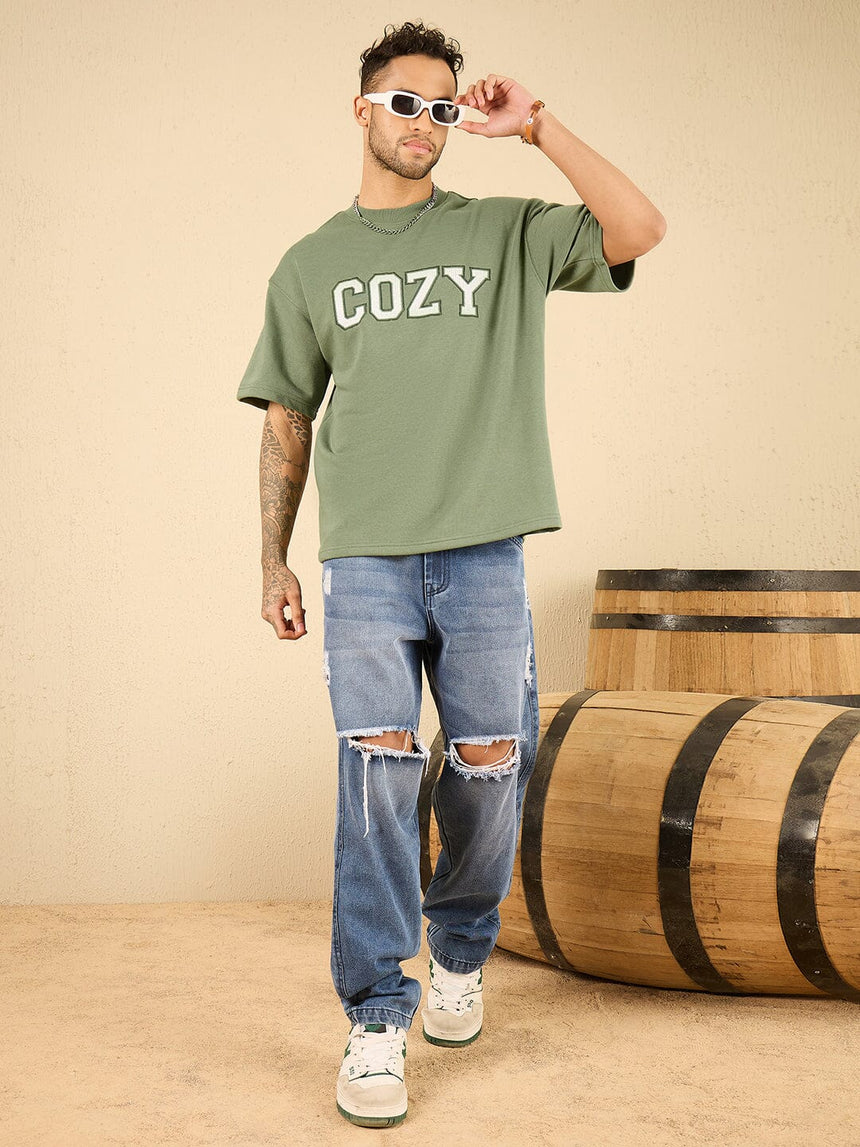 Mineral Green Cozy Embroidered Oversized Tshirt T-shirts Fugazee 