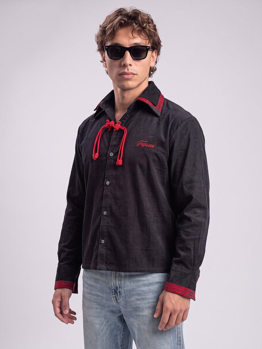 Black Double Collar Cropped Shirt Shirts Fugazee 