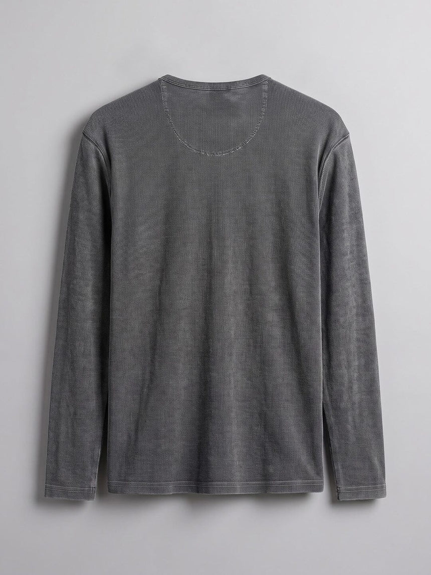 Black Acid Washed Ribbed Longsleeve Henley Tshirt T-Shirts Fugazee 
