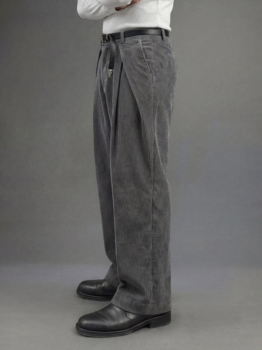 Ash Grey Corduroy Pleated Trousers Trousers Fugazee 