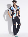 Black Floral Print Cuban Shirt