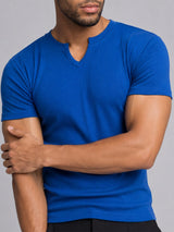 Royal Blue Notch Neck Ribbed Tshirt T-Shirts Fugazee 