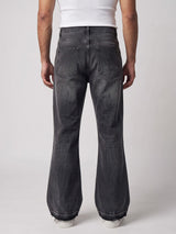 Black Washed Flared Raw Edge Denim Jeans Fugazee 