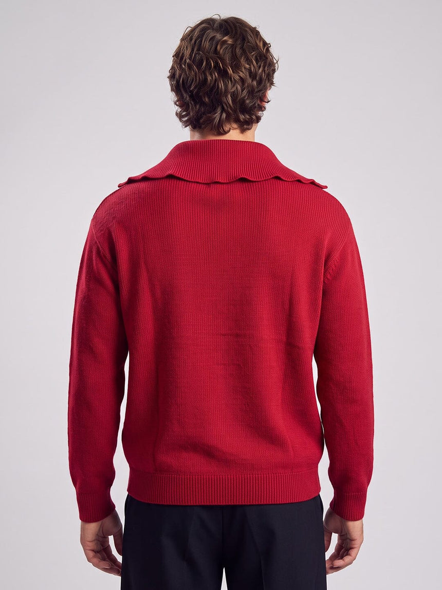 Red Heavy Knit Polo Sweater Sweaters Fugazee 