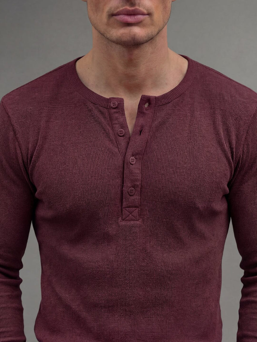Maroon Ribbed Henley Longsleeves Tshirt T-Shirts Fugazee 