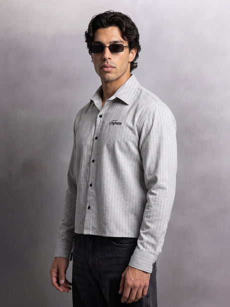 Grey Striped Cropped Full Sleeves Shirt Shirts Fugazee 