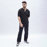 Black Textured Knit Polo Tshirt T-shirts Fugazee 