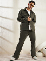 Khaki Polar Fleece Shacket Coord Clothing Set Fugazee 