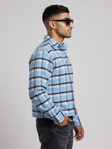 Sky Checkered Brushed Waffle Cropped Shirt Shirts Fugazee 
