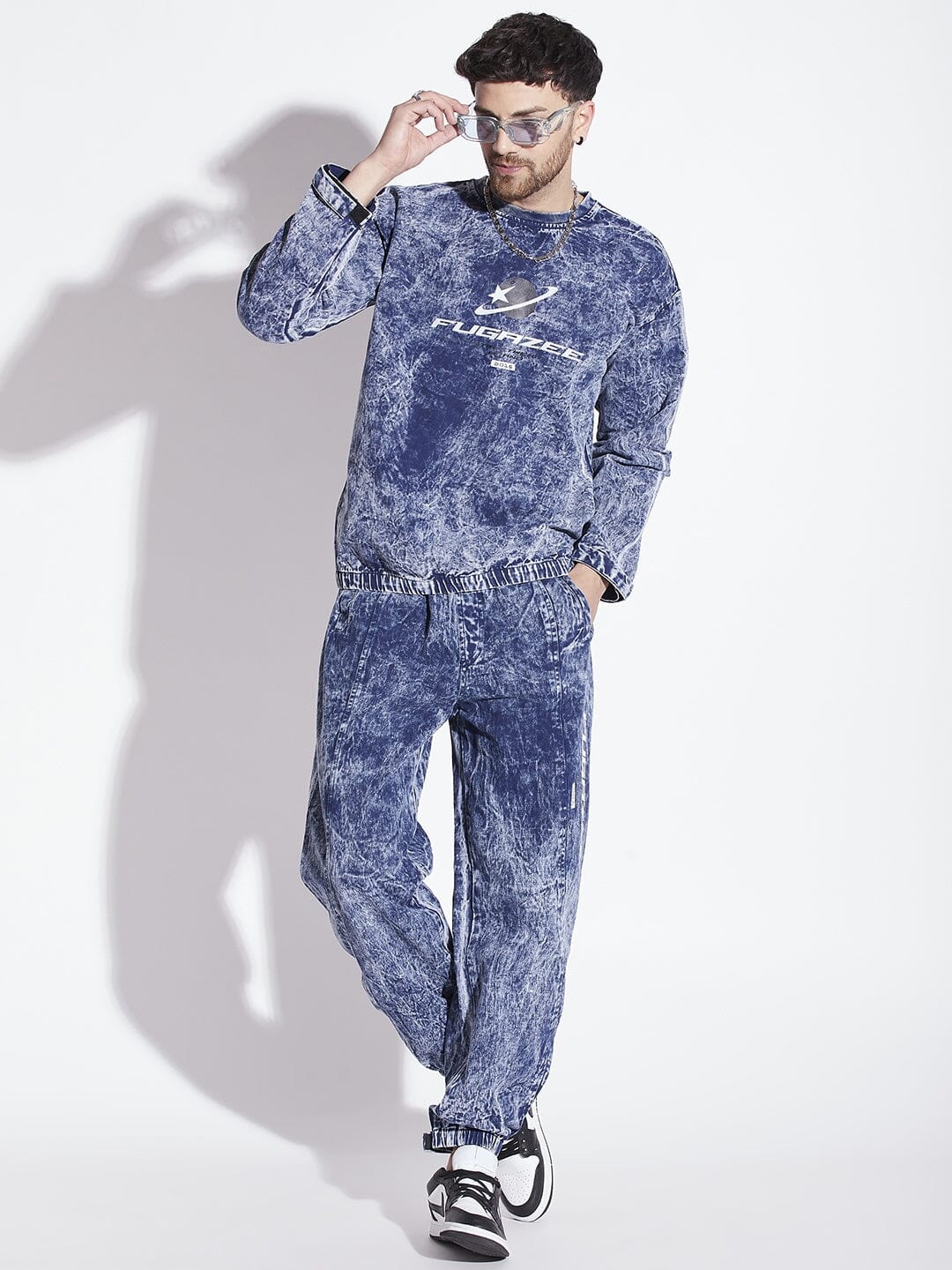 Blue acid wash joggers best sale