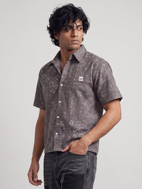 Grey Paisley Cropped Shirt Shirts Fugazee 