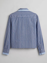 Cobalt Blue Striped Double Collared Cropped Shirt Shirts Fugazee 