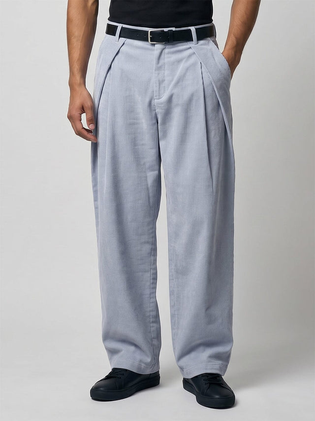 Whispy Blue Pleated Corduroy Trousers Trousers Fugazee 