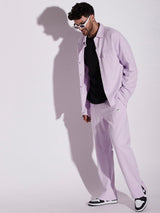 Lavender Pleated OverShirt And Pants Combo Set Clothing Set Fugazee 