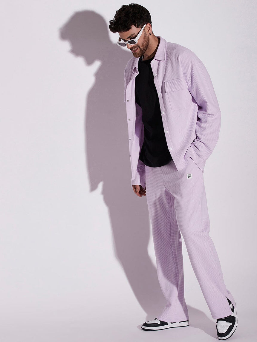 Lavender Pleated OverShirt And Pants Combo Set Clothing Set Fugazee 