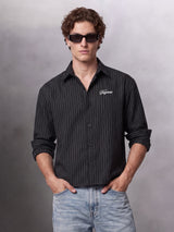 Black Striped Cropped Full Sleeves Shirt Shirts Fugazee 