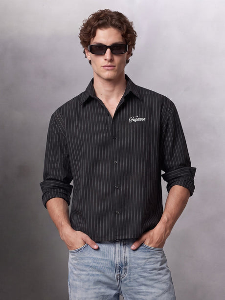 Black Striped Cropped Full Sleeves Shirt Shirts Fugazee 