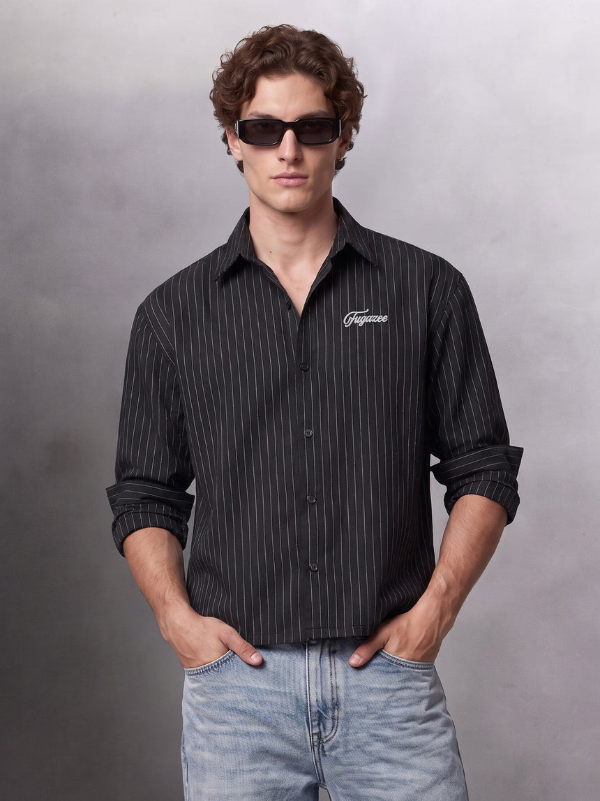 Black Striped Cropped Full Sleeves Shirt Shirts Fugazee 