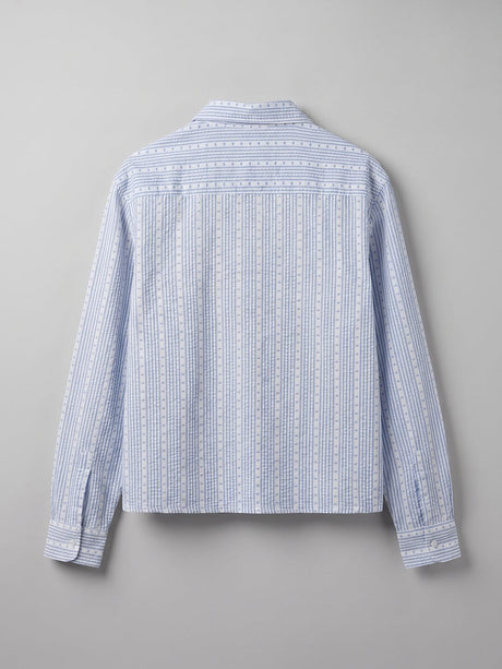 Airy Blue Seersucker Striped Cropped Shirt Shirts Fugazee 