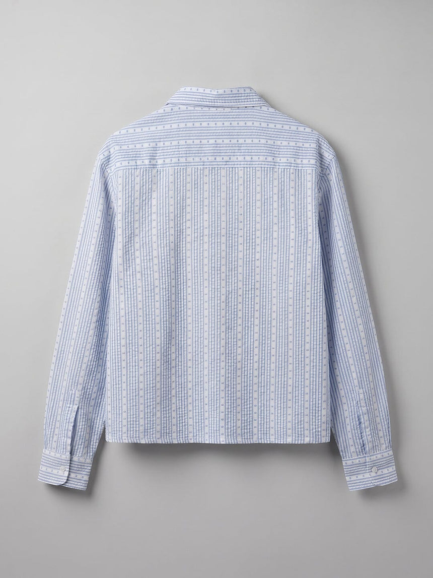 Airy Blue Seersucker Striped Cropped Shirt Shirts Fugazee 