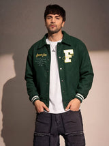 Green Statement Woollen Sleeves Varsity Jacket Jackets Fugazee 