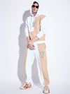 White & Biege Cut Sew Hooded Sweatshirt