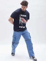 Navy Turtle Graphic Oversized Tshirt