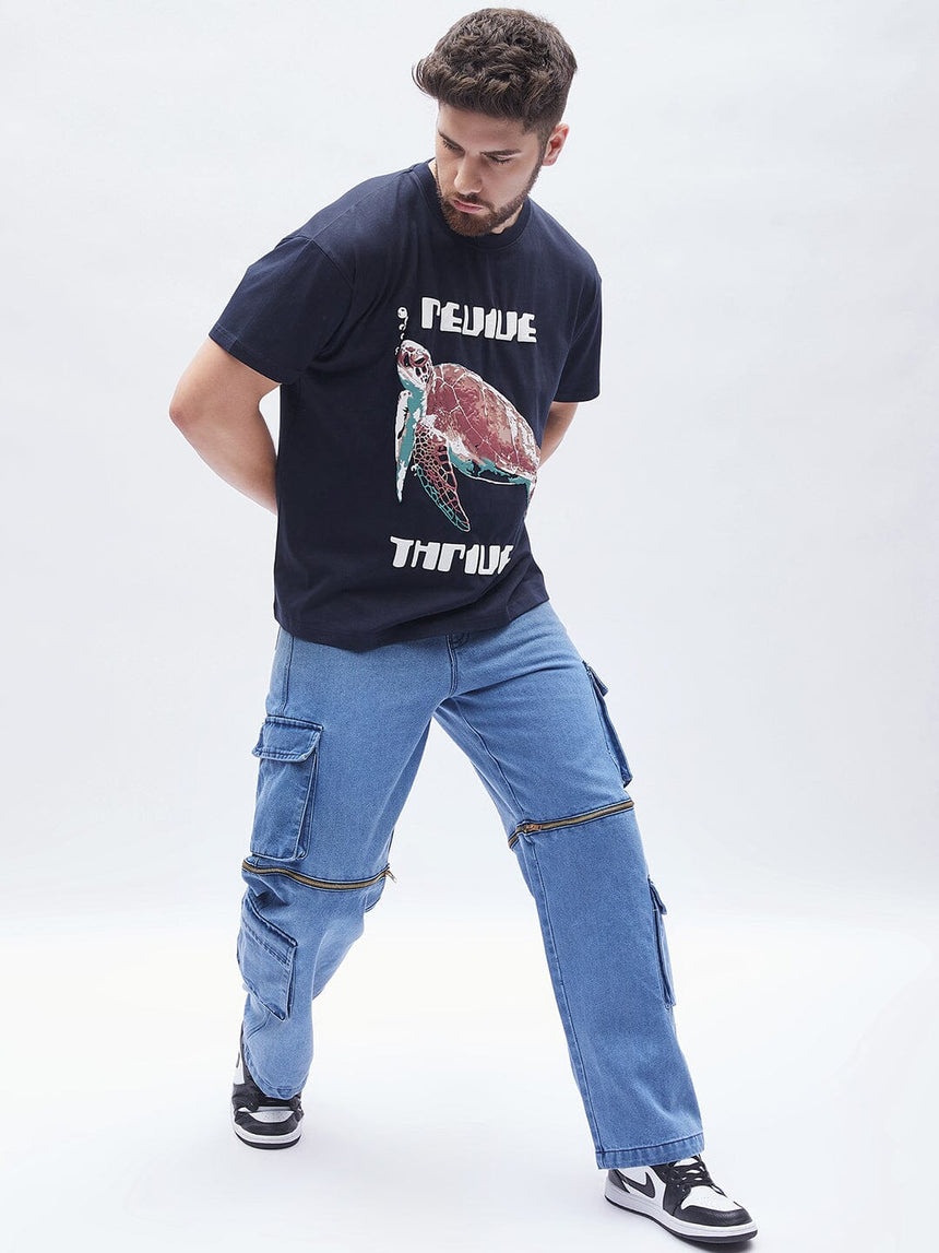 Navy Turtle Graphic Oversized Tshirt