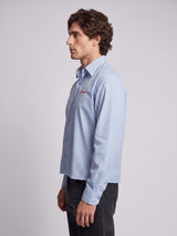 Heather Blue Pinstriped Cropped Shirt Shirts Fugazee 