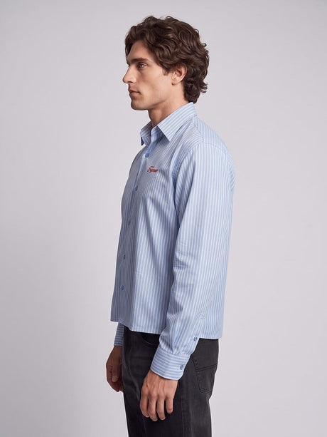 Heather Blue Pinstriped Cropped Shirt Shirts Fugazee 
