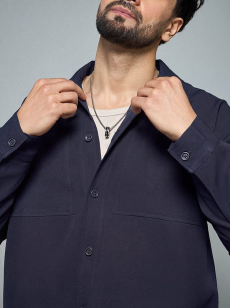 Midnight Blue Minimalist Korean Shacket Shackets Fugazee 