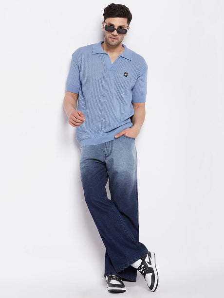 Blue Ombre Washed Flared Denim Jeans Fugazee 