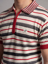 Biege Multicolour Striped Zipped Knitted Polo Tshirt T-Shirts Fugazee 